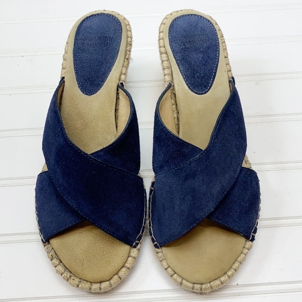 Johnston and Murphy navy espadrille wedge slide 7